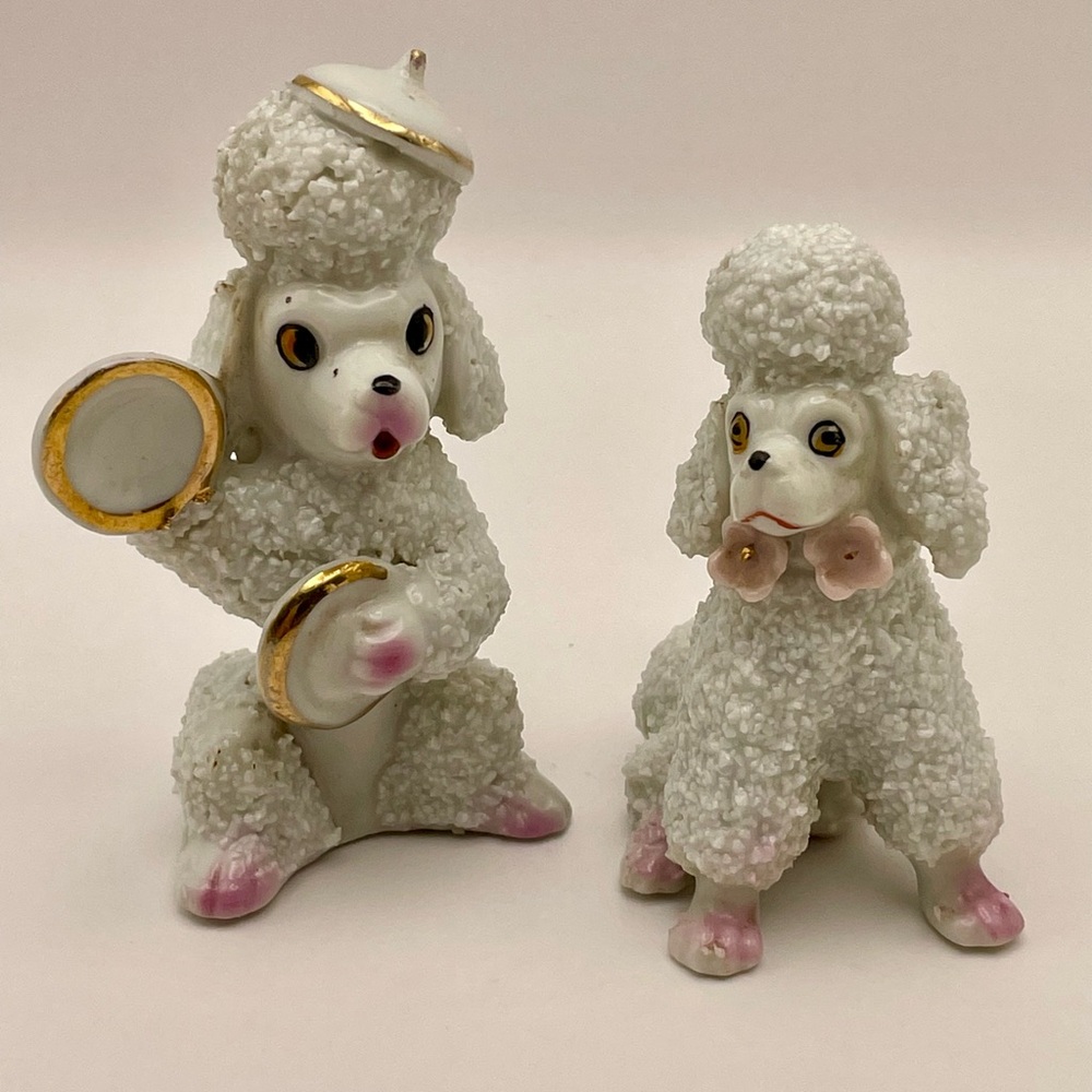 2 Vintage, Spaghetti, Sugar Coat, Porcelain POODLE/DOG Figurines, Japan